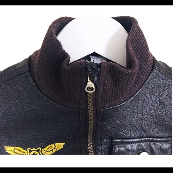 GEORGE Aviator Vegan/Faux Leather Jacket With Zipper Front & Pocket Brown Boy 2Y - Picture 5 of 9